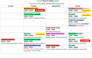 Planning des cours