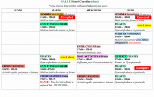 Planning des cours