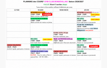 Planning des cours