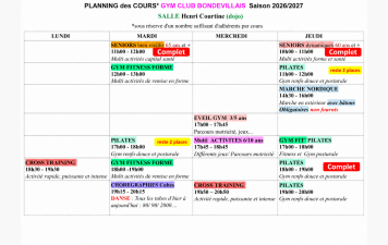 Planning des cours