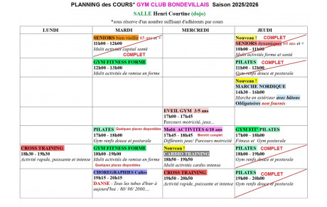 PLANNING et INSCRIPTIONS 2025/2026
