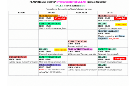 Planning des cours